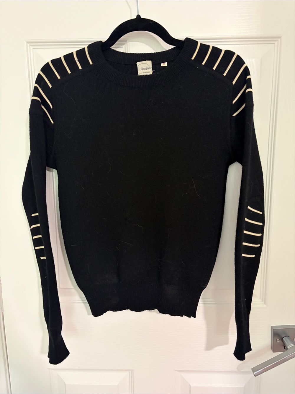Vintage Black Crew Sweater with Cream Stripe Details